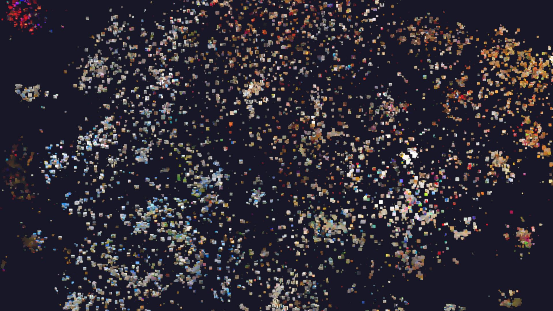 Overview of the image map, thousands of Paris photos scattered as a cloud clustered by visual similarity