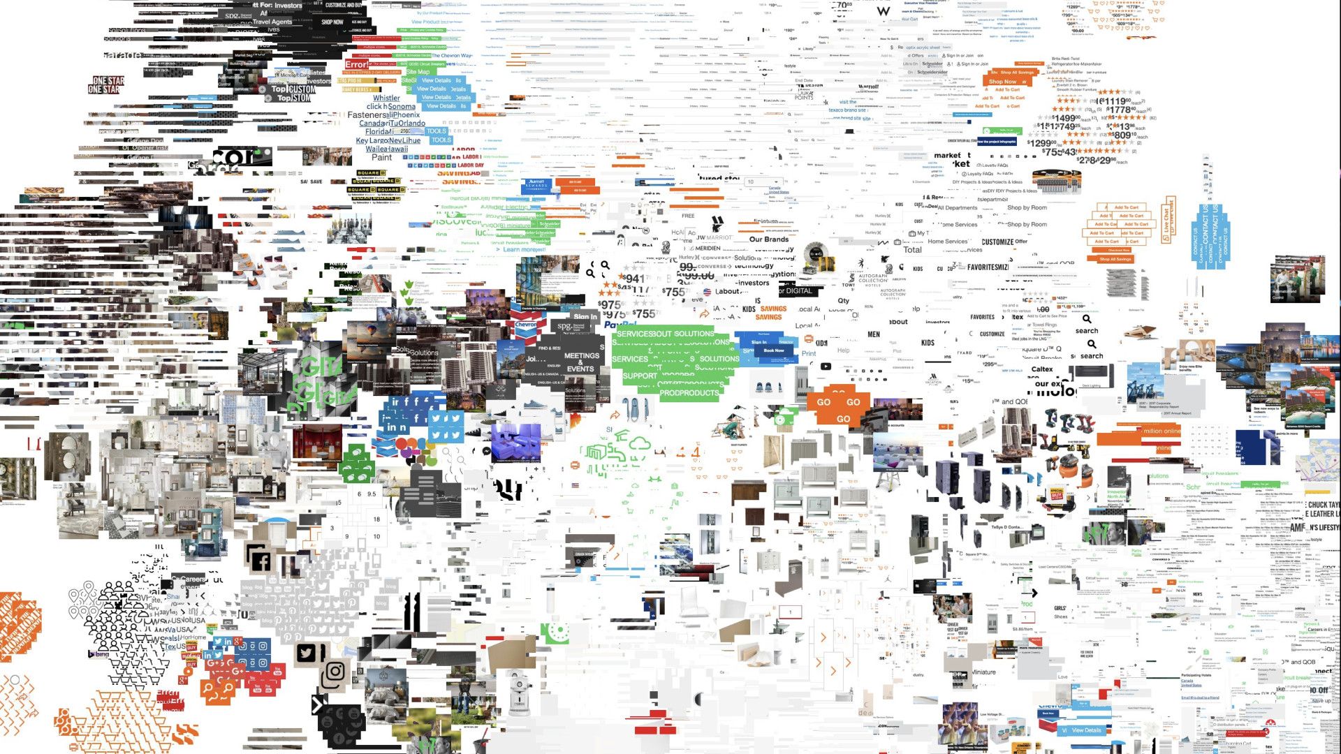 Zoomed detail of the similarity map showing clustered website screenshots and UI fragments