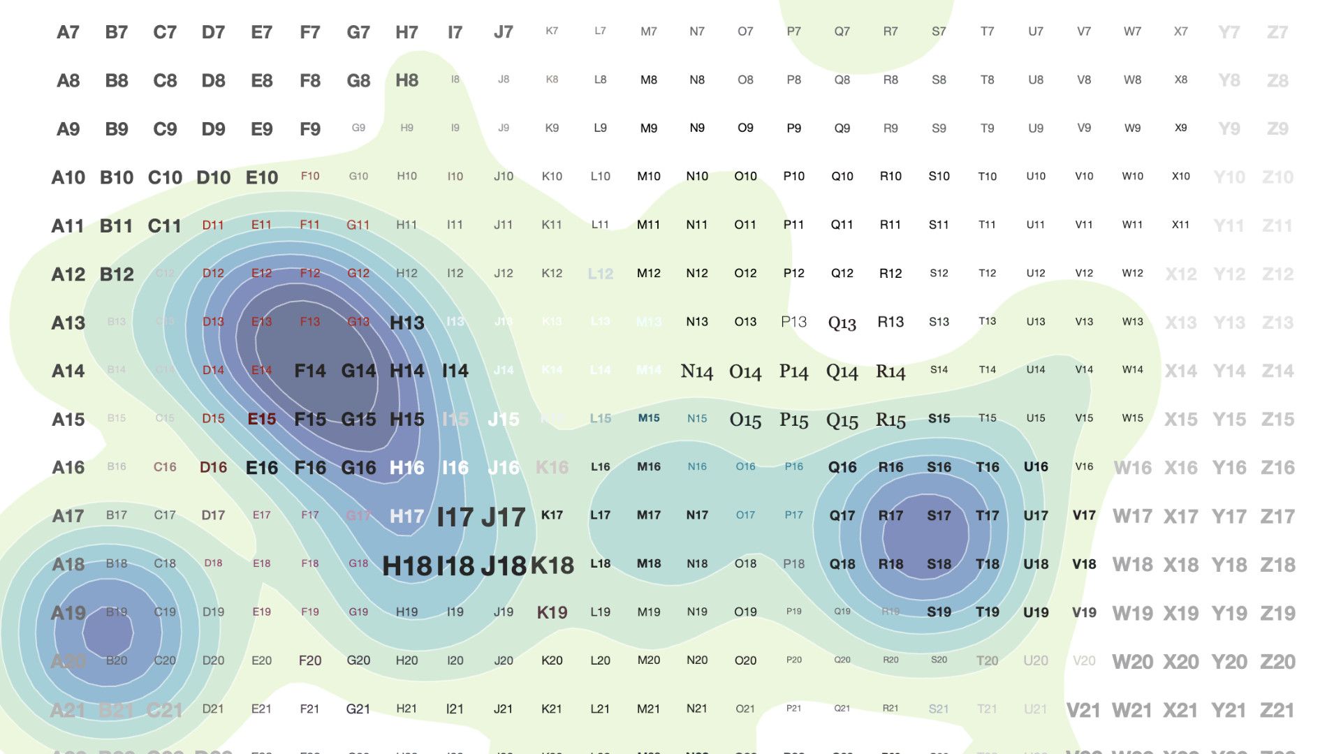 Latent style-space map with density contours over a labeled grid of design style variations
