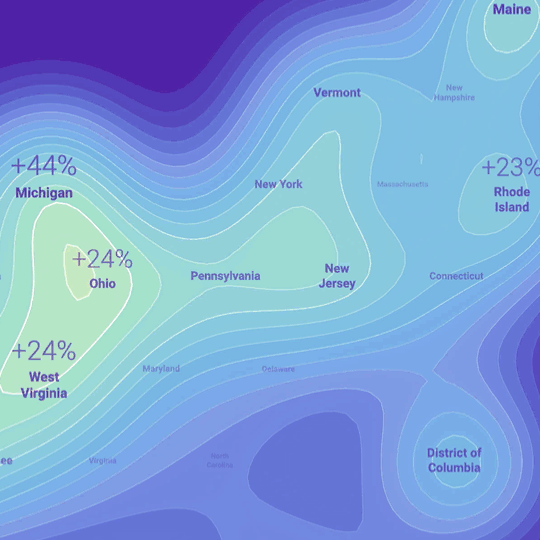Animated lava-lamp style map of US search interest shifting across election years